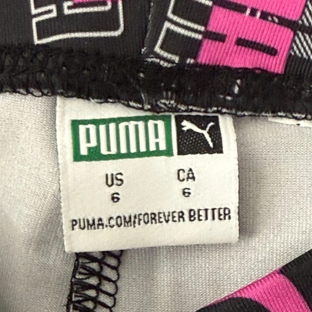 Girls Puma All Over Print Cropped Leggings Black & Pink Girls Size 6